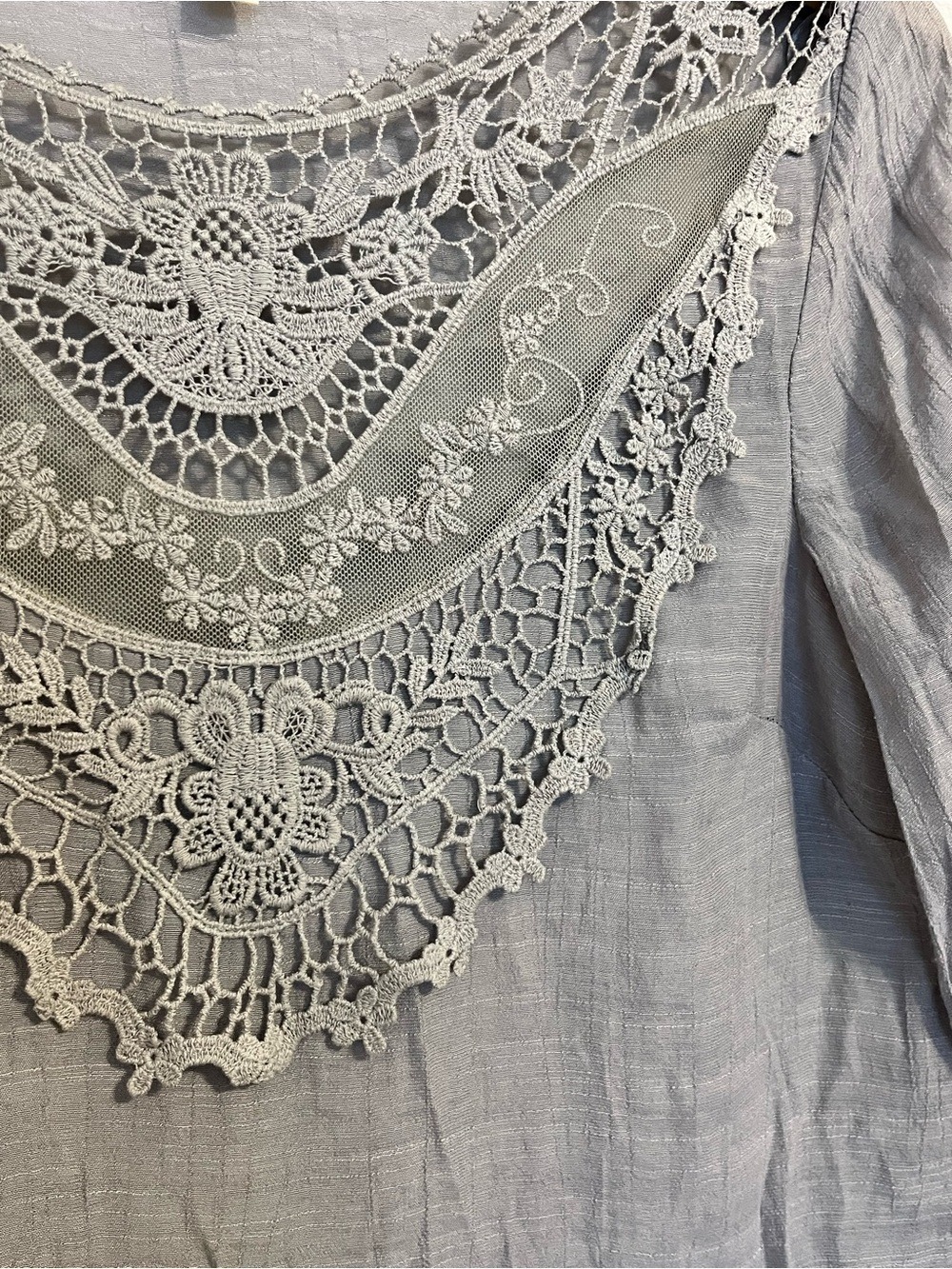 Gray Boho Lace Gauze Tunic Top Medium Fairycore Prairie Romantic Sheer Cottage - Picture 3 of 8